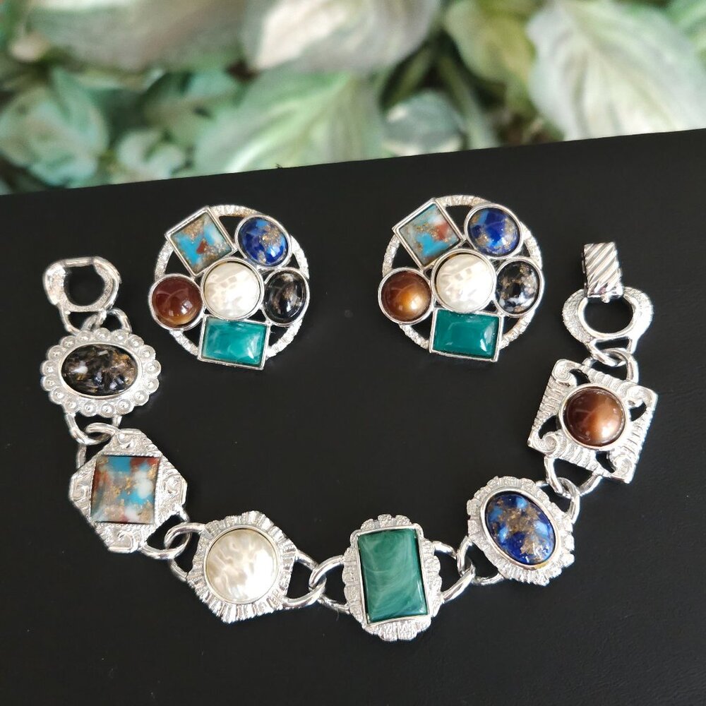 Vintage Sarah Coventry Happy Holiday Link Style Bracelet & Earring Set
